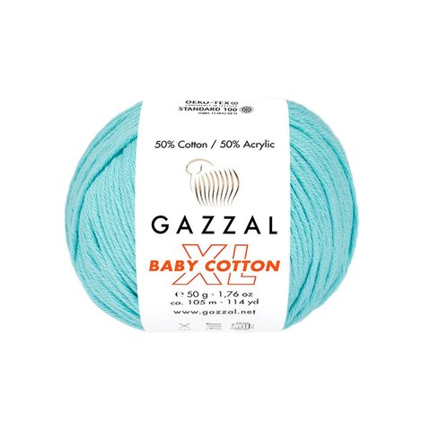 Пряжа Gazzal Baby Cotton XL 3451 нежная бирюза