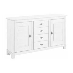 Тумба комод белый с ящиками и полками для одежды и вещей Рауна 24 (белый воск), 149x84x36,5 см