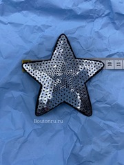 Нашивка звезда черная с серебряными пайетками 9 см