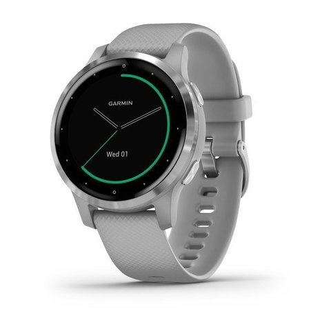 Garmin Vivoactive 4s - Silver Stainless Steel Bezel with Powder Gray Case and Silicone Band
