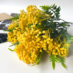 Пижма искусственная, декоративная, цвет Желтый, искусственные цветы для декора, 30 см, набор 2 букета