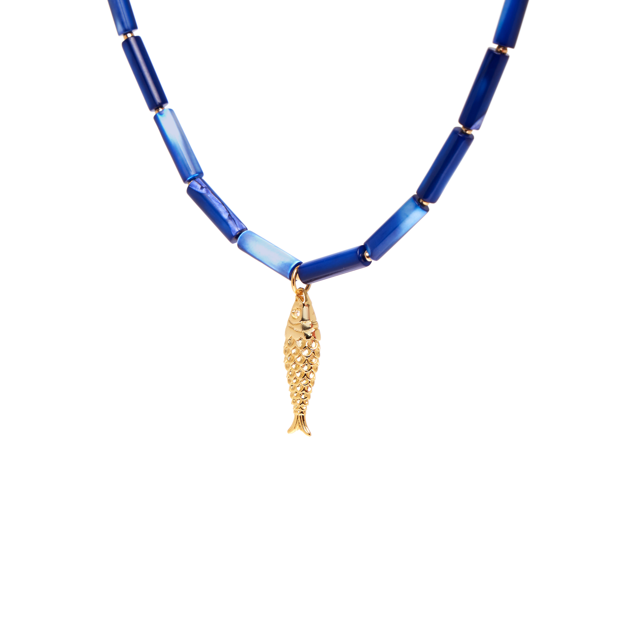 HOLLY JUNE Колье Gold Fish Tube Necklace - Dark Blue цена и фото