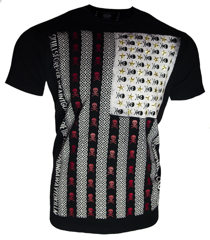 The Saints Sinphony | Футболка мужская SKULL FLAG BLACK RED GOLD S3187 перед
