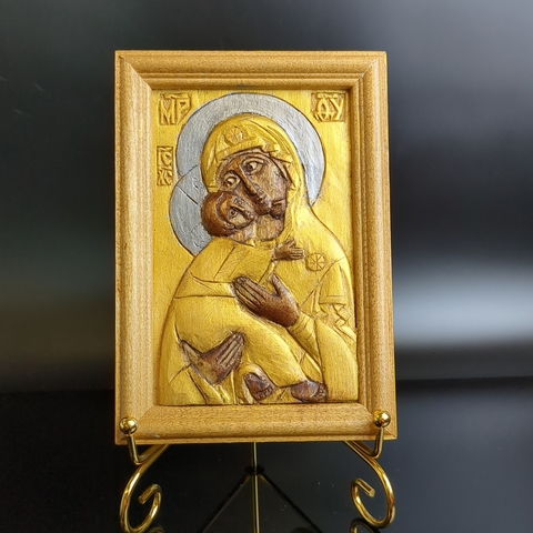 Владимирская икона Божией Матери. Старинная деревянная резная икона