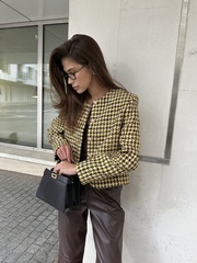 Жакет из твида укороченный желто-коричневый