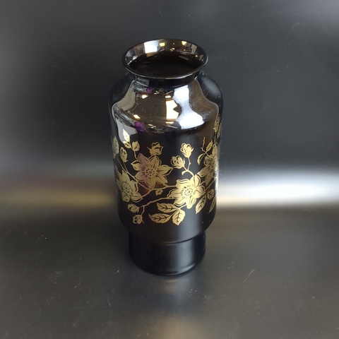 Ваза для цветов шикарная стекло цветное коричневое, роспись цветы позолота, 26.5 см, Богемское стекло, винтаж СССР 1970-1990 гг