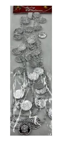 Бусы новогодние МОНЕТЫ 1цв однотонные в пакете 2,7м (24шт/упак) СЕРЕБРО