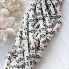 Бусина Бочонок, керамика, белая с черной росписью, 10*8 мм, 1 шт, МК008