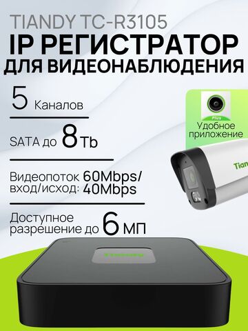 5-канальный IP Видеорегистратор Tiandy TC-R3105 I/B/L/Eu/V1.1
