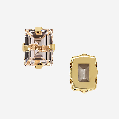 Кристалл Прямоугольник (Step Cut Fancy Stone) в цапах, оттенок "Светло-персиковый"/"Light Peach", 9*7мм, позолота