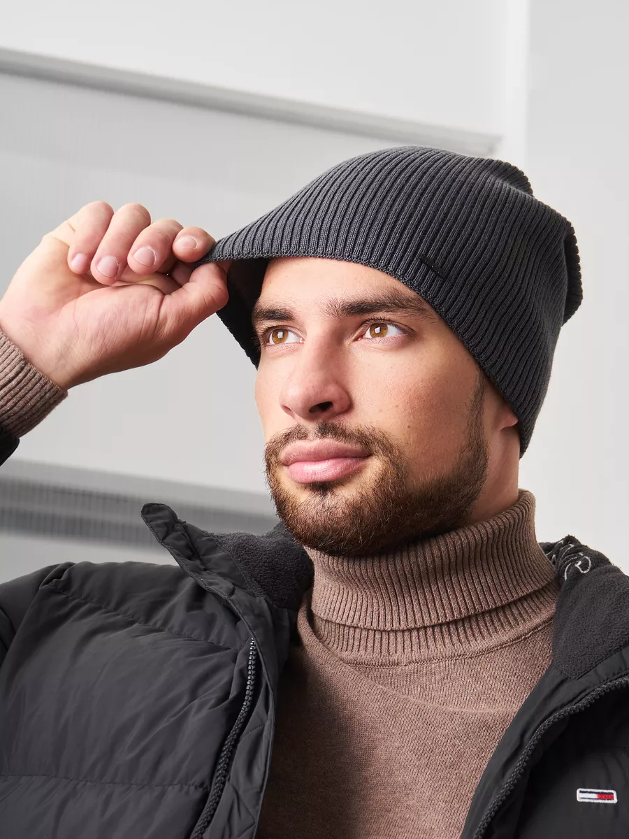 Шапка зимняя на флисе вязаная бини