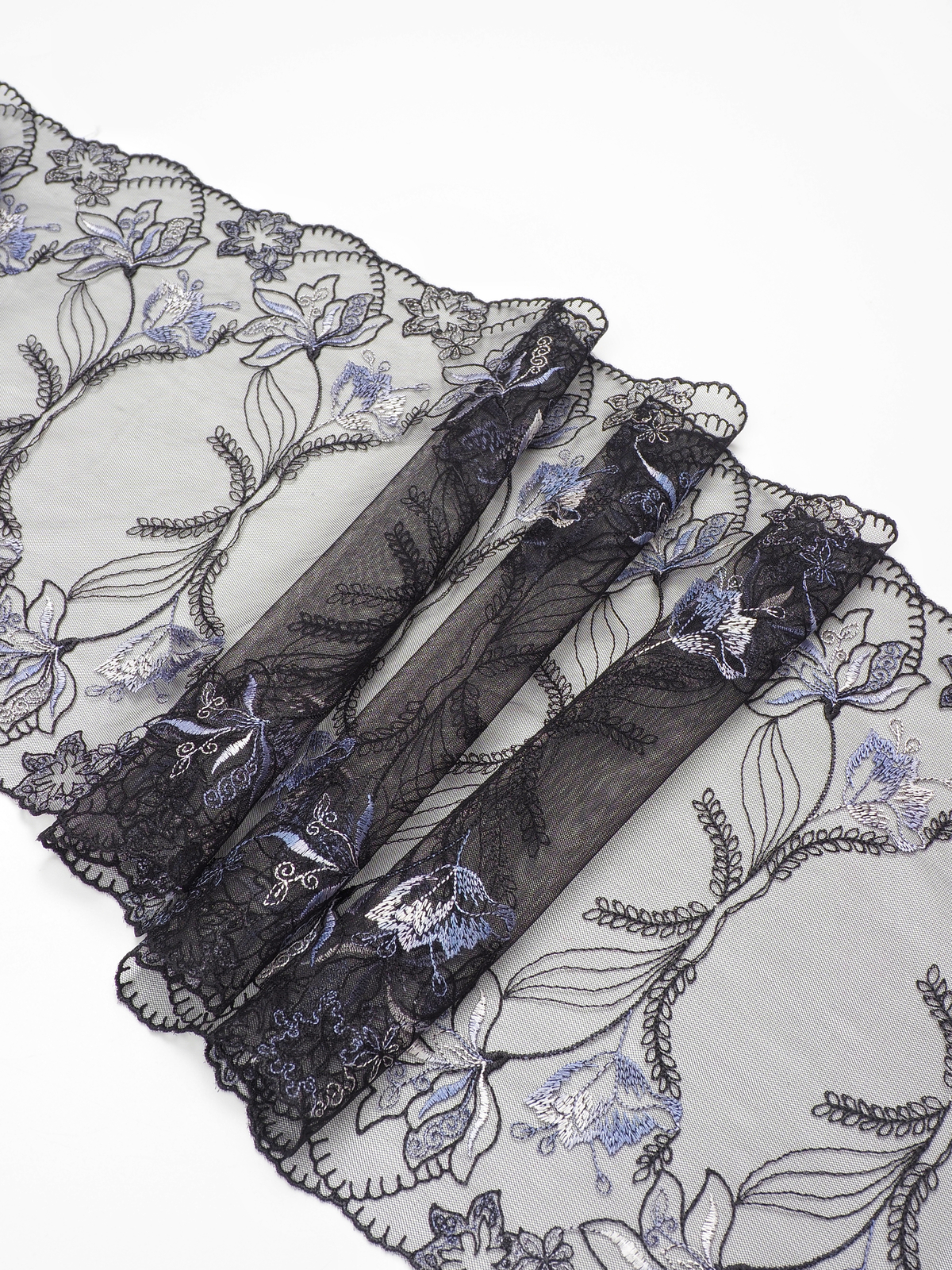 Кружево вышивка на сетке черная с орхидеей неэластичная ширина 25 см