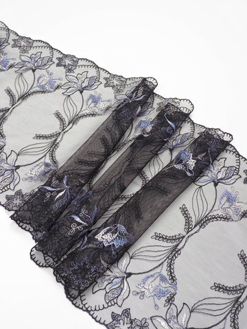 Кружево вышивка на сетке черная с орхидеей неэластичная ширина 25 см