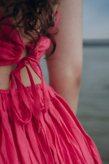 Малинка. Топ розовый льняной на завязках TPS-1809