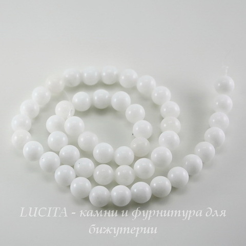 Бусина Жадеит (тониров), шарик, цвет - белый, 8 мм, нить