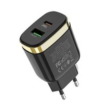 Комплект СЗУ (адаптер USB и Type-C + кабель Type-C на Lightning) Hoco C79A с быстрой зарядки (QC+PD) (Черный) Сетевое зарядное устройство