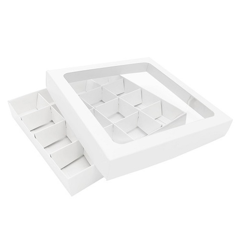 Коробка для 16 конфет с крышкой 200*200*30 мм (белая)