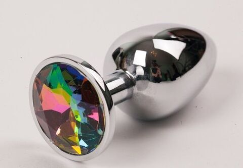 Серебряная металлическая анальная пробка с радужным стразиком - 9,5 см. - 4sexdreaM 47112-2