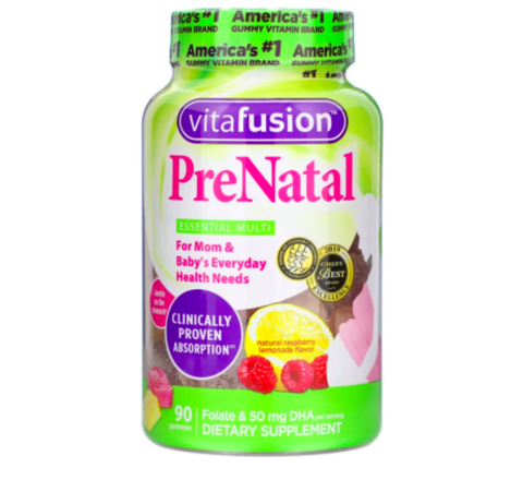 VitaFusion, PreNatal, мультивитамины для беременных и кормящих,  вкус малинового лимонада, 90 жевательных конфет (сод. желатин)