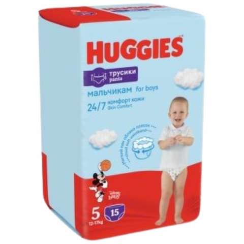 Подгузники-трусики HUGGIES д/мальчиков 13-17 кг 15 шт №5 РОССИЯ