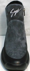 Зимние сникерсы ботинки женские натуральная кожа Jina 7195 Leather Black-Gray