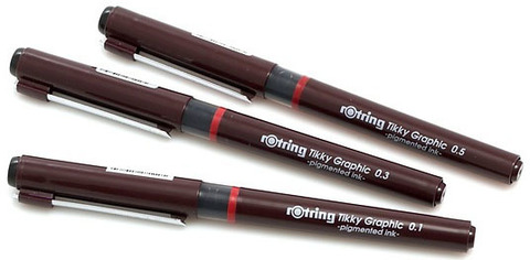 Набор ручек капиллярных Rotring Tikky Graphic 3 ручки: 0.1/0.3/0.5 mm черные чернила (1904780)