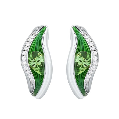 Серьги с Цаворитами и Бриллиантами, Эмаль, E0123-70/1