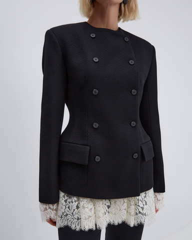 Жакет двубортный приталенный из шерсти черный