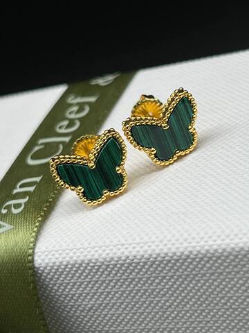 92241 -Серьги Trendy Бабочки из серебра в лимонной позолоте с малахитом