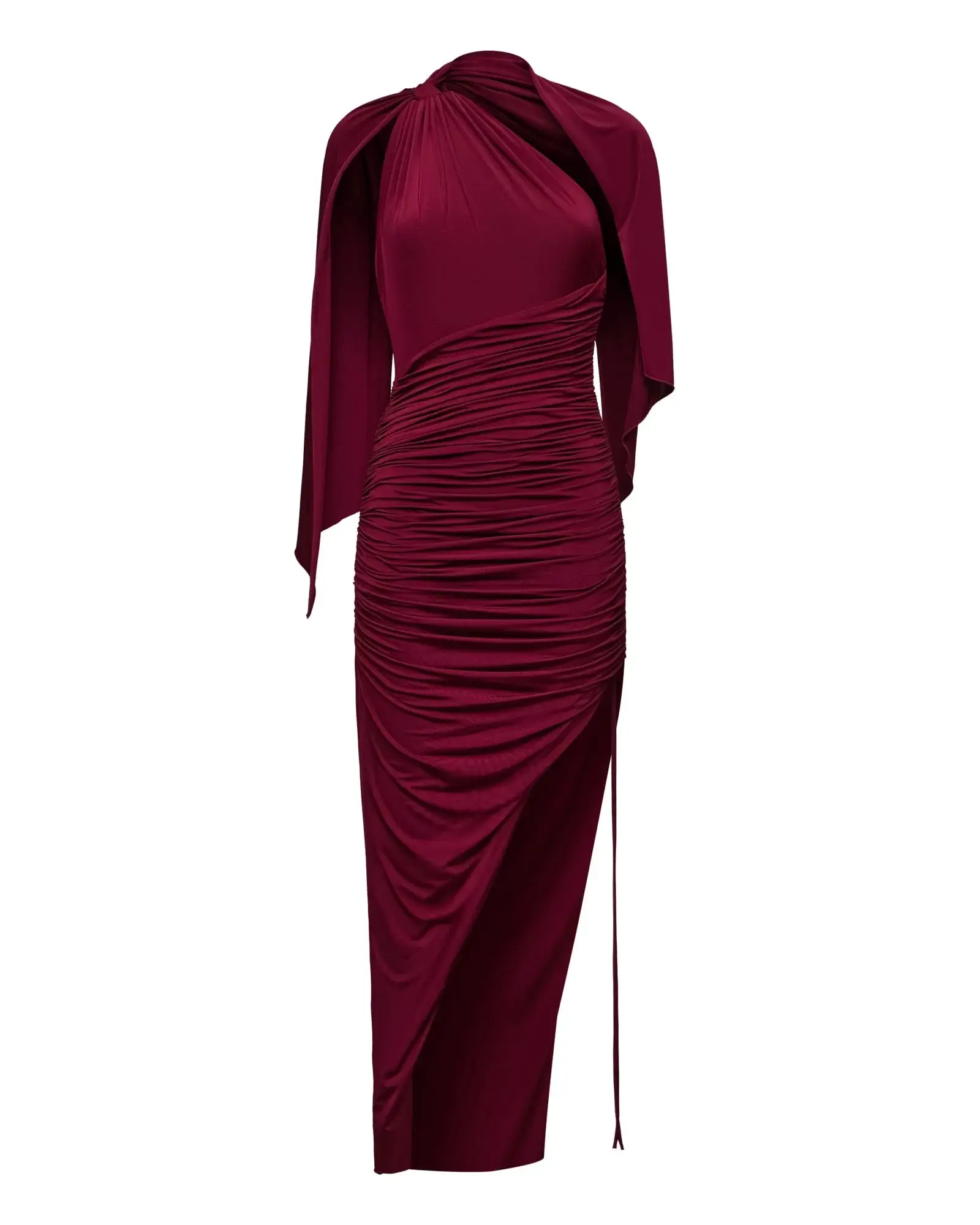 Платье миди из трикотажа с разрезом по ноге, Бордовый