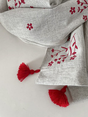 Шарф льняной комби. со штампами и кисточками 