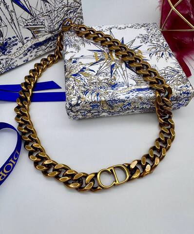 Колье-цепь крупная с подвесками style by DIOR в винтажном стиле