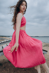 Малинка. Топ розовый льняной на завязках TPS-1809