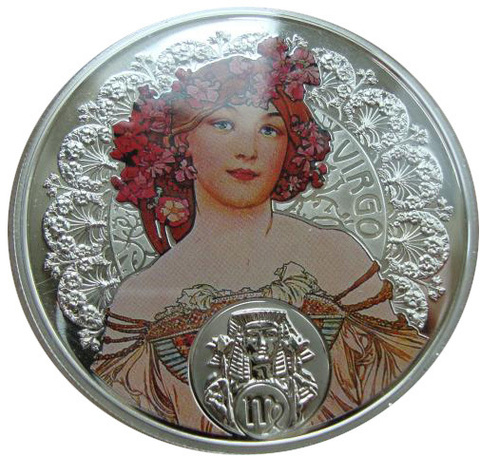 Ниуэ 1 доллар 2011 Художник Альфонс Муха Дева Знаки зодиака СЕРЕБРО