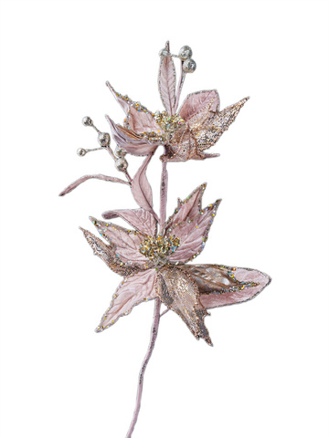 Цветок пуансеттия на клипсе 20х41см ChristmasDeLuxe платина