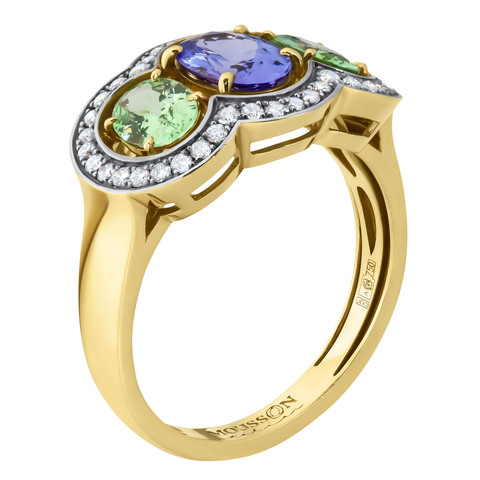 Кольцо с Танзанитом, Цаворитами и Бриллиантами, R0022-1/6