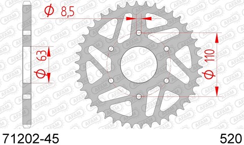 71202-45 звезда задняя (ведомая) стальная, 520, AFAM