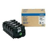 Высококачественная лента для наклеек Brother HGE251V5 - белая (чёрный шрифт), 24мм*8м, упаковка 5штук, повышенная скорость/разрешение на PT9700