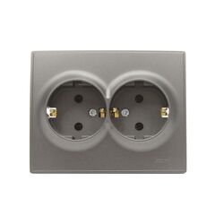 LESYA 705 4141 127В Розетка двойная  с/з с бакалит черный графит матовый