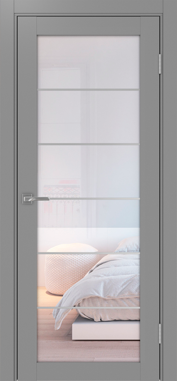 Дверь межкомнатная Оптима Порте Турин 501.2 АСС молдинг SC, цвет серый, экошпон, стекло прозрачное
