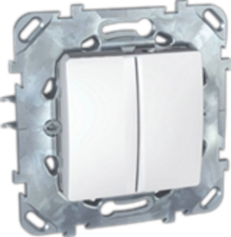 Выключатель двухклавишный проходной - Переключатель двухклавишный. Цвет Белый. Schneider electric Unica. MGU5.213.18ZD