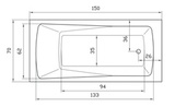 Прямоугольная акриловая ванна АВЕНТУРА 150 серия H2O  150х70х67h, объем 190 л.