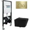 Abber AC1201MB-AC0105-AC0121MMG Комплект подвесной Унитаз Abber Rechteck AC1201MB черный матовый с инсталляцией AC0105 и кнопкой AC0121MMG золото матовое