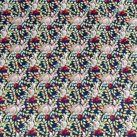 КРОЛИКИ НА СИНЕМ ФОНЕ - 100% хлопок