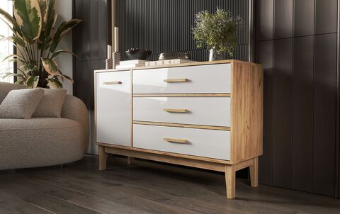 Комод Кельн 1 дверь 3 ящика (1200) (Белый Глянец, Дуб Крафт)