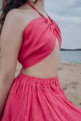 Малинка. Топ розовый льняной на завязках TPS-1809