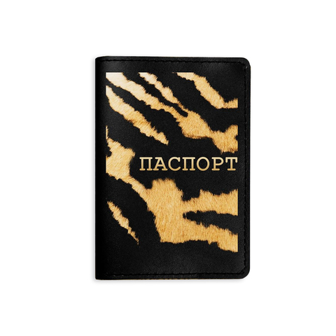 Обложка на паспорт "Паспорт принт тигр", черная