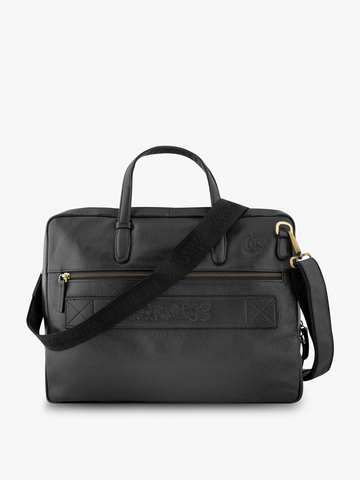 Кожаный портфель универсальный, компактный чёрного цвета