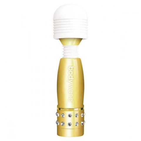 Золотистый жезловый мини-вибратор с кристаллами Mini Massager Gold Edition - Bodywand BW125