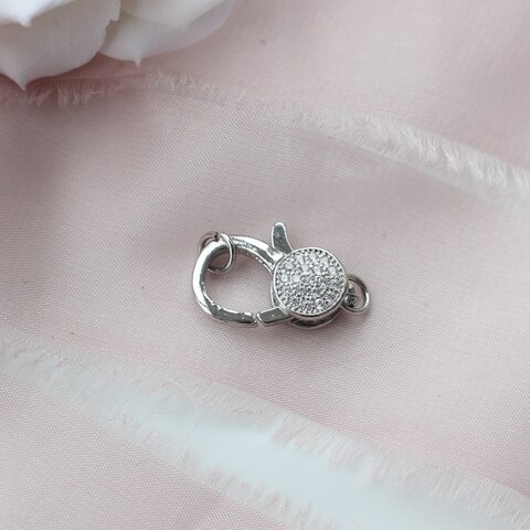 Замок карабин с фианитами, 20*11 мм, родий З047